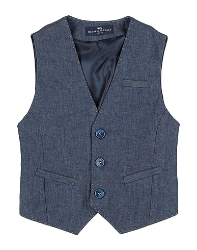 MANUELL & FRANK Waistcoat Slate blue 98% Cotton, 2% Elastane