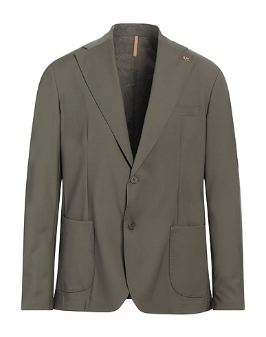 ROBERTO P  Luxury Blazer Military green 38% Polyester, 30% Viscose, 30% Cotton, 2% Elastane