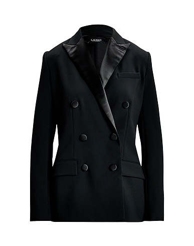 LAUREN RALPH LAUREN テーラードジャケット Double-Breasted Satin-Trim Crepe Blazer ブラック リサイクルポリエステル 61% / レーヨン 28% / ポリウレタン 6% / ポリエステル 5%