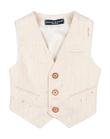 MANUELL & FRANK Waistcoat BEIGE 50% Cotton, 31% Linen, 18% Viscose, 1% Polyester