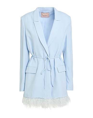 TWINSET Blazer Sky blue 100% Polyester, Ostrich feathers