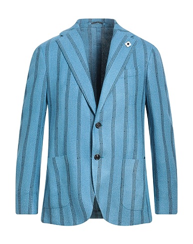 LARDINI Blazer Slate blue 50% Silk, 28% Wool, 17% Cotton, 3% Linen, 2% Polyamide