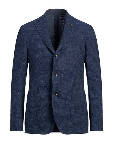 LARDINI Blazer Navy blue 51% Cotton, 47% Linen, 2% Elastane
