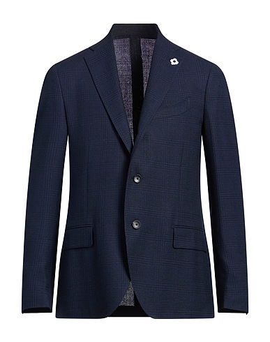 LARDINI Blazer Navy blue 85% Wool, 15% Silk