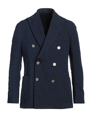 LARDINI Blazer Navy blue 52% Linen, 48% Cotton