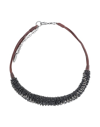 BRUNELLO CUCINELLI ネックレス ブラック 革 / ガラス / シルバー925/1000