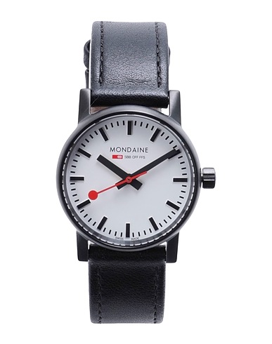 MONDAINE Wrist watch Black Stainless Steel, Soft Leather