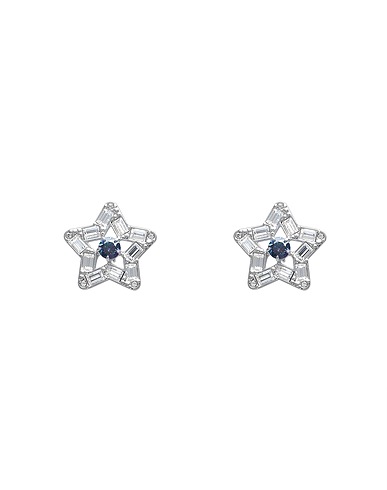 SWAROVSKI Earrings Stella stud earrings, Star, Blue, Rhodium plated Blue Metal, Rhodium-plated, Cubic zirconia, Swarovski® Crystal