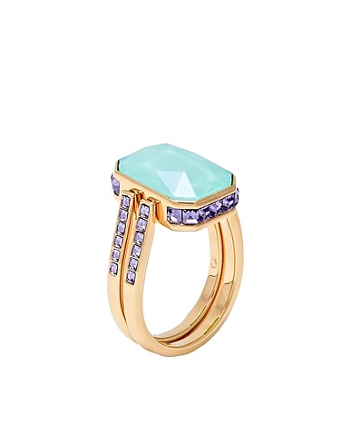 SWAROVSKI Ring Orbita ring, Octagon cut, Multicolored, Gold-tone plated
 Green Metal, Swarovski® Crystal