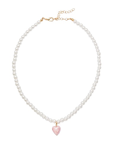 8 by YOOX Necklace HEART PENDANT PEARL NECKLACES
 White 80% Plastic, 20% Iron