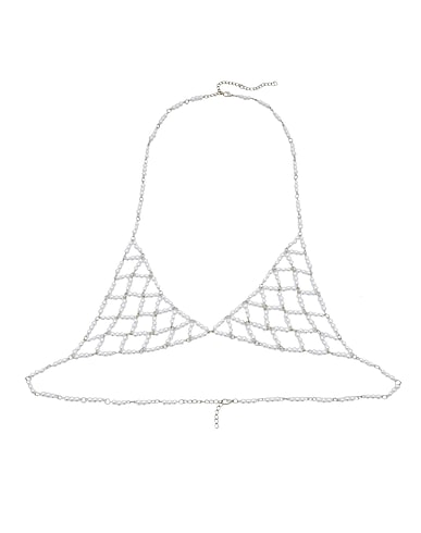 8 by YOOX Body Jewel BEADED TRIANGLE BRA TOP Weiß 50% Plastik, 50% Eisen