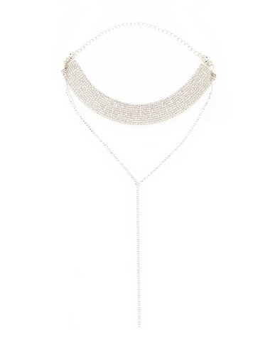 8 by YOOX Necklace RHINESTONE CHOKER
 Silver 50% Metal, 50% Glass