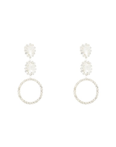 8 by YOOX Earrings RHINESTONE DROP  HOOP EARRINGS
 Silver 50% Metal, 50% Glass