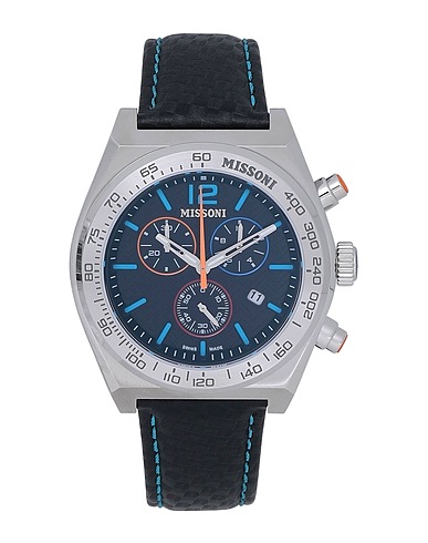 MISSONI Wrist watch Silver Stainless Steel, Soft Leather
