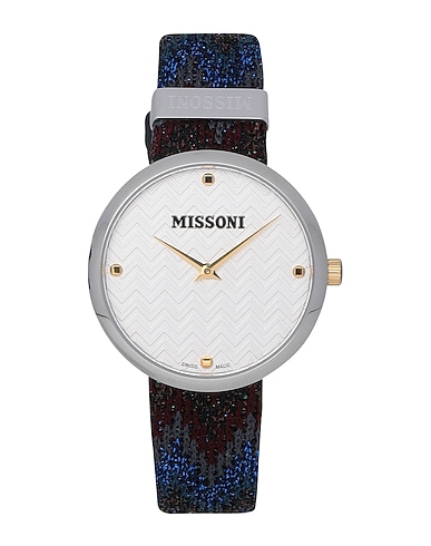 MISSONI Wrist watch Silver Stainless Steel, Soft Leather, Textile fibres