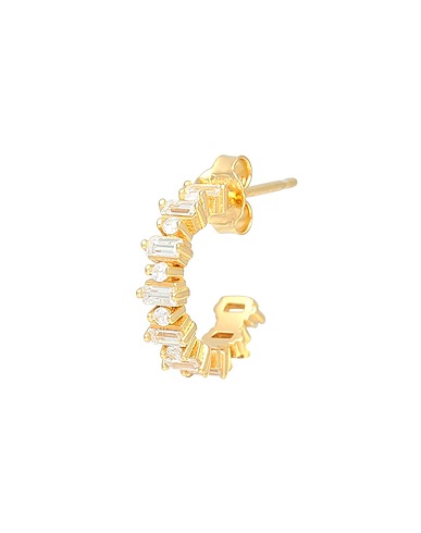 KURSHUNI Einzelner Ear Cuff und Ohrring Eternal Hoop Earring
 Gold 925/1000 Silber, Zirkonia