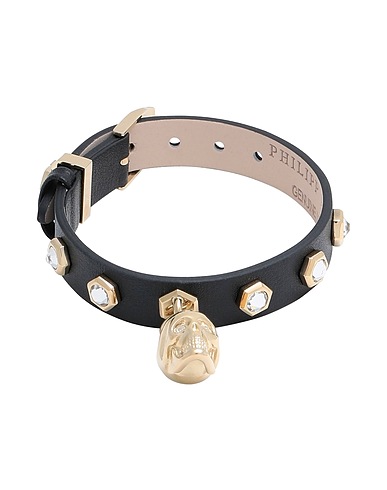 PHILIPP PLEIN Bracelet 3D SKULL  Black Stainless Steel, Soft Leather, Crystal