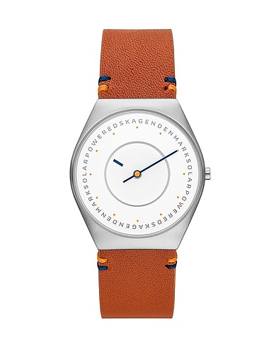 SKAGEN Orologio da polso GRENEN SOLAR HALO
 Marrone Acciaio Inox, Pelle