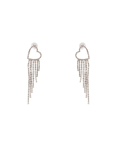 8 by YOOX Earrings HEART SHAPED RHINESTONES EARRINGS WITH FRINGES
 Silver 50% Copper, 50% Glass