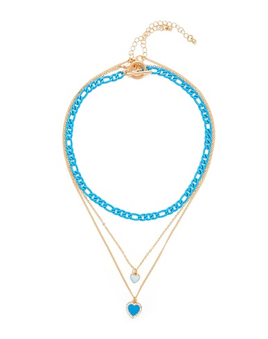 8 by YOOX Necklace ENAMELLED CHAIN AND HEART PENDANTS NECKLACES SET
 Azure 50% Iron, 20% Enamel, 20% Metal alloy, 10% Glass