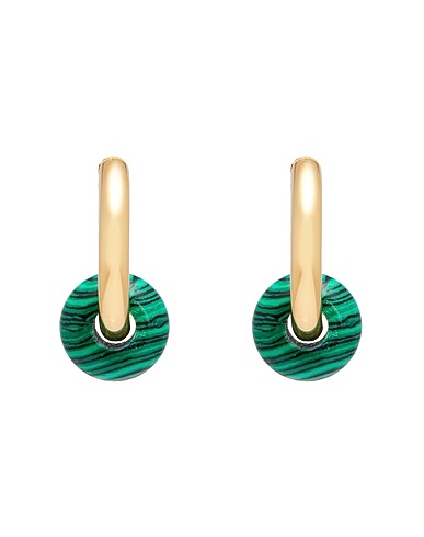 8 by YOOX Earrings GOLDEN HOOPS WITH ROUND STONE PENDANT
 Green 50% Stainless Steel, 50% Hardstone