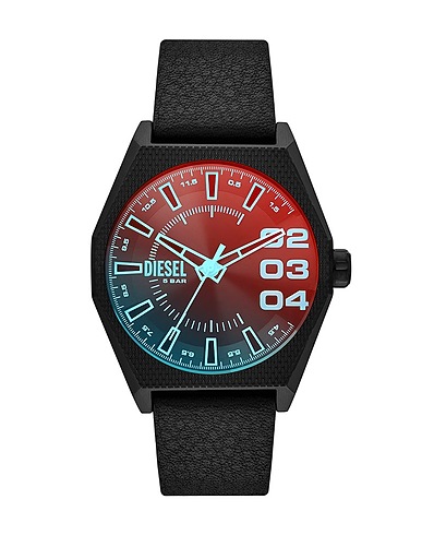 DIESEL Wrist watch SCRAPER
 Black Soft Leather, Stainless Steel