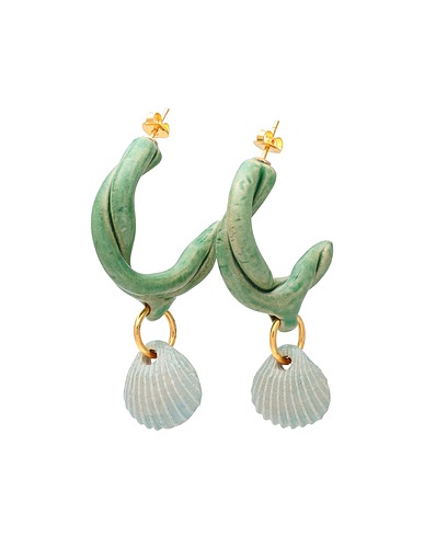 LEVENS JEWELS Earrings PETXINA HOOPS GREEN
 Sage green 95% Clay, 5% Brass, Enamel
