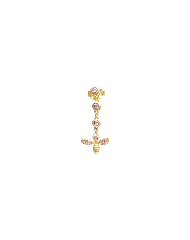KURSHUNI Einzelner Ear Cuff und Ohrring bee princesingle earring
 Gold 925/1000 Silber, Zirkonia
