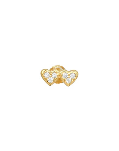 KURSHUNI Einzelner Ear Cuff und Ohrring twin heartsingle earring
 Gold 925/1000 Silber, Zirkonia