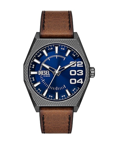 DIESEL Wrist watch SCRAPER
 Brown Stainless Steel, Soft Leather