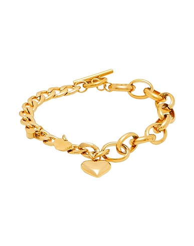8 by YOOX Bracelet CHAIN BRACELET WITH HEART PENDANTS Gold 95% Stainless Steel, 5% Glass