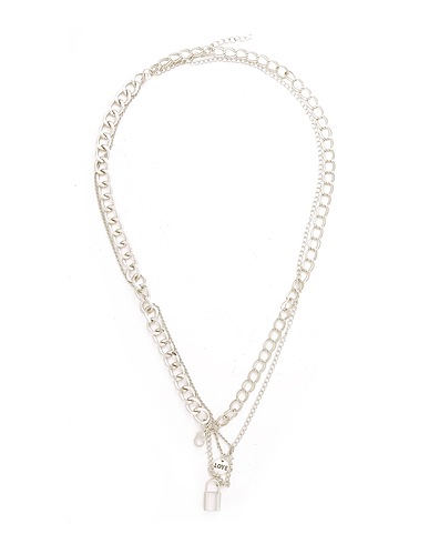 8 by YOOX Necklace MULTIPLE CHAINS & PADLOCK PENDANT SET
 Silver 80% Iron, 20% Metal alloy