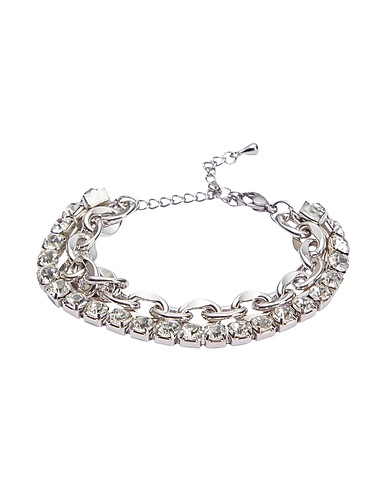 8 by YOOX Браслет RHINESTONES & CHAIN DOUBLE BRACELET
 Серебристый 50% Железо, 25% Медь, 25% Стекло