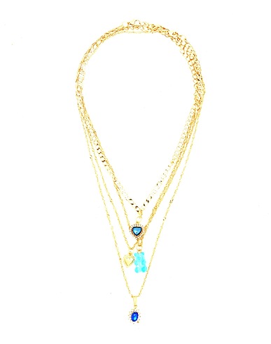 8 by YOOX Necklace RHINESTONES HEARTS & GUMMY BEAR NECKLACES SET
 Gold 60% Iron, 20% Glass, 20% Plastic