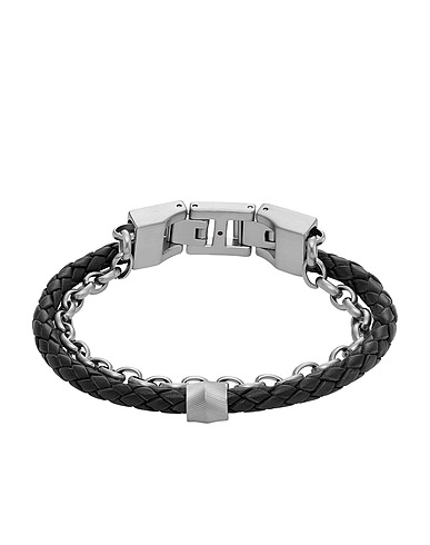 FOSSIL Armband Schwarz Edelstahl, Leder