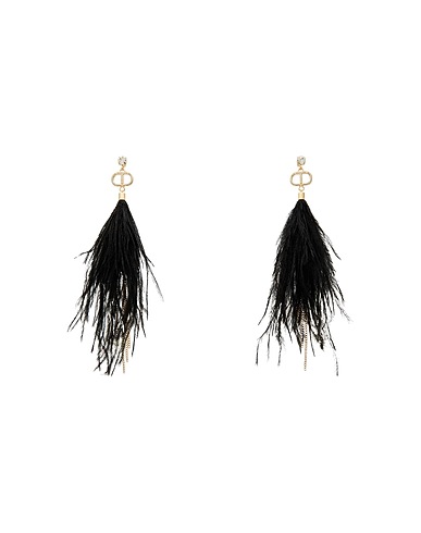TWINSET Earrings Black 100% Brass, Zinc, Glass, Iron, Ostrich feathers