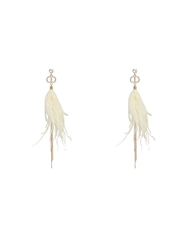 TWINSET Earrings Ivory 100% Brass, Zinc, Glass, Iron, Ostrich feathers