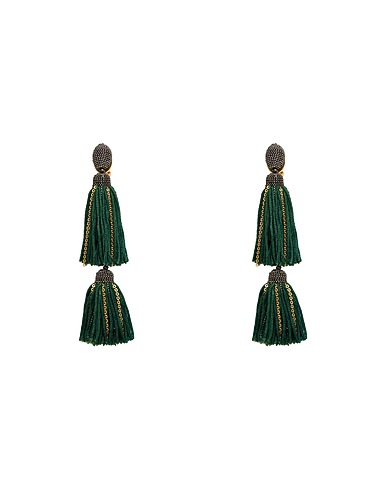 OSCAR DE LA RENTA Earrings Green Metal, Textile fibres