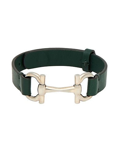 FERRAGAMO Bracelet Dark green Leather, Metal