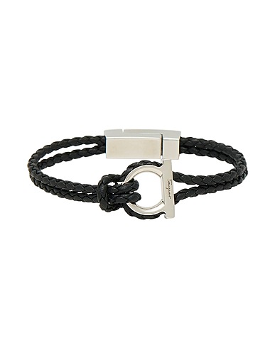 FERRAGAMO Bracelet Black Leather, Metal