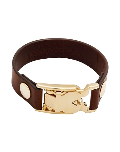 GIORGIO ARMANI Bracelet Dark brown 40% Cow leather, 35% Zamak, 18% Cotton, 7% Steel