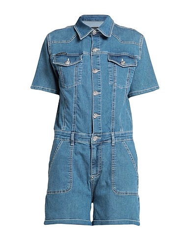 PHILIPP PLEIN デニムジャンプスーツ ブルー コットン 77% / ポリエステル 21% / ポリウレタン 2% / 牛革（カーフ）