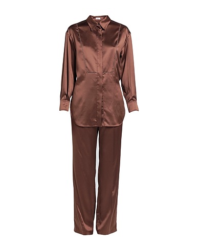 BRUNELLO CUCINELLI Jumpsuits and Overalls Chocolate brown 95% Silk, 5% Elastane, Brass