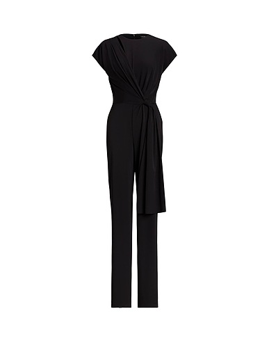 LAUREN RALPH LAUREN オールインワン＆サロペット  TIE-FRONT JERSEY WIDE-LEG JUMPSUIT 
 ブラック ポリエステル 94% / ポリウレタン 6%