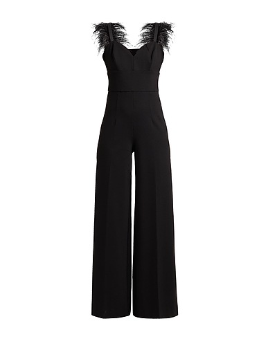 TWINSET Jumpsuits and Dungarees Black 68% Viscose, 27% Polyamide, 5% Elastane, Ostrich feathers
