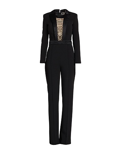 ELISABETTA FRANCHI Jumpsuits and Dungarees Black 95% Polyester, 5% Elastane, Polyamide, Plastic, Glass
