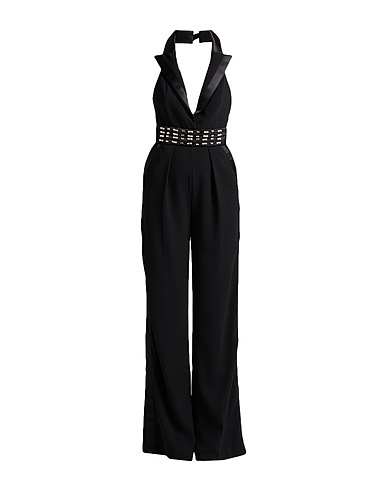 ELISABETTA FRANCHI Jumpsuits and Dungarees Black 100% Polyester, Glass, Metal