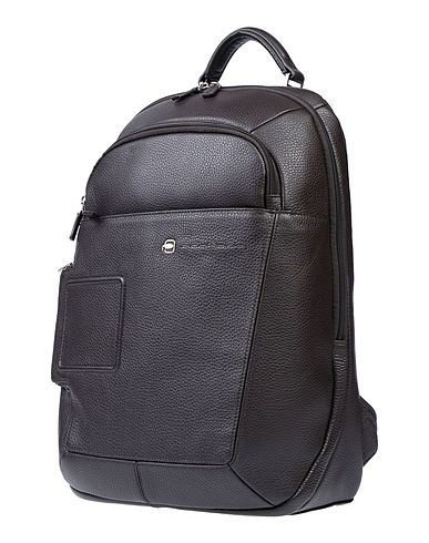 PIQUADRO Rucksacks Dark brown Soft Leather, Textile fibres