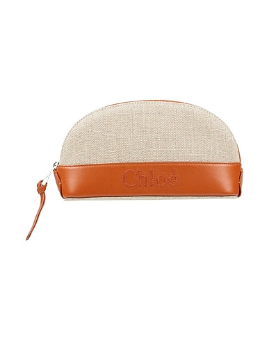 CHLOÉ Beauty case Sand 100% Linen, Calfskin