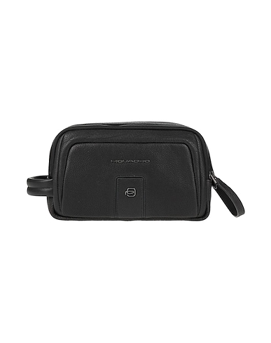 PIQUADRO Beauty case Black Cow leather, Polyester, Metal